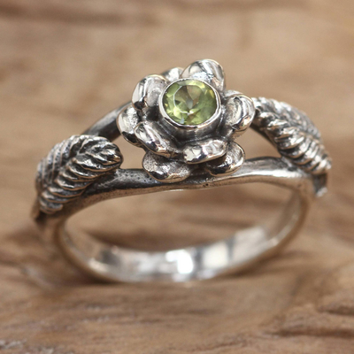 Peridot flower ring, 'Anemone Blossom' - Peridot flower ring