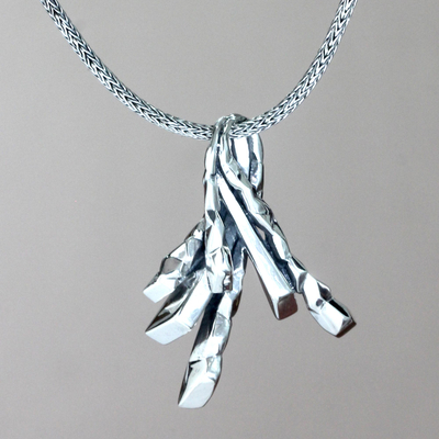 Sterling silver pendant necklace, 'Dragon Claws' - Sterling silver pendant necklace