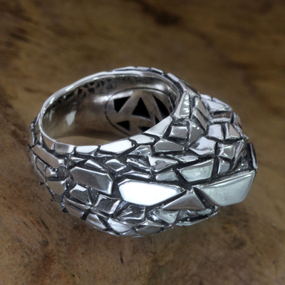 Men's sterling silver ring, 'Glacier' - Sterling Silver Men's Dome Ring from Bali