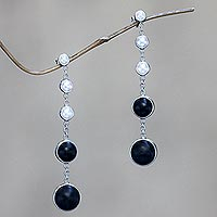 Cultured pearl dangle earrings, 'Balinese Eclipse' - Pearl Earrings with Arang Or Persimmon