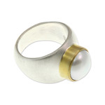 Cultured pearl cocktail ring, 'Jakarta Moonbeam' - Sterling Silver and Pearl Domed Ring