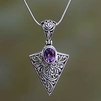 Amethyst pendant necklace, 'Love's Arrow' - Amethyst and Sterling Silver Pendant Necklace