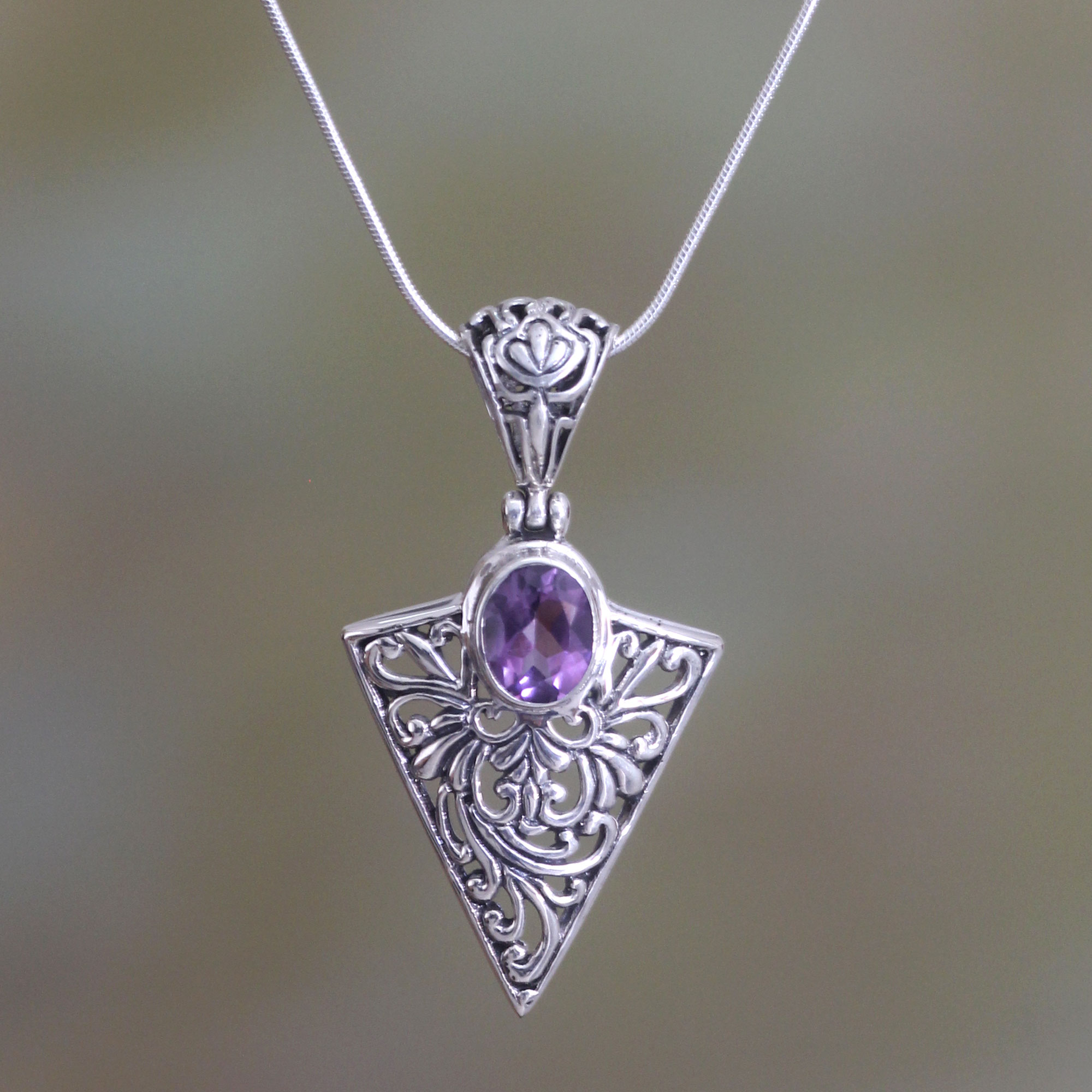 Amethyst and Sterling Silver Pendant Necklace - Love's Arrow | NOVICA