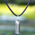 Sterling silver and leather locket necklace, 'Luminous Tower' - Handmade Leather and Sterling Silver Necklace thumbail