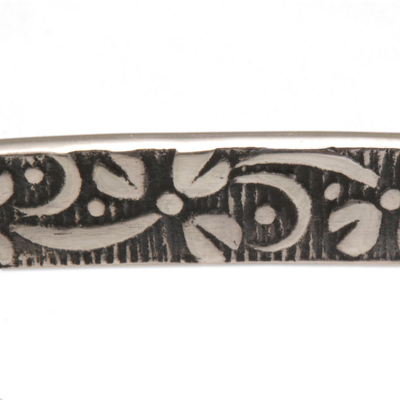 Sterling silver bangle bracelet, 'Floral Fragrance' - Floral Sterling Silver Bangle Bracelet from Bali