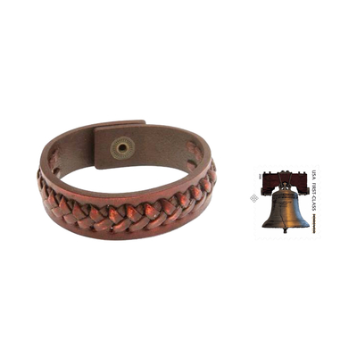 Leather bracelet, 'Brown Kingdom Warrior' - Artisan Crafted Indonesian Leather Bracelet