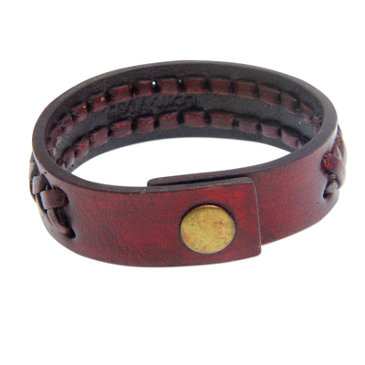 Leather bracelet, 'Red Kingdom Warrior' - Leather bracelet