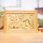 Wood relief panel, 'Frangipani Tree' - Wood relief panel
