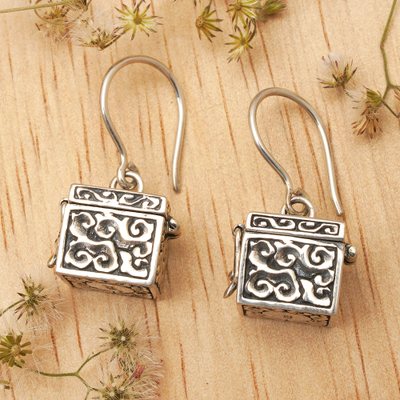 Sterling silver dangle earrings, 'Prayer Locket' - Sterling Silver Prayer Box Earrings