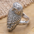 Gold accent cocktail ring, 'Owl' - Sterling Silver and 18k Gold Accent Bird Ring (image 2b) thumbail