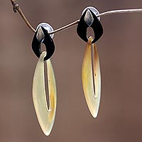 Buffalo horn dangle earrings, 'Sumatra Dawn' - Unique Horn Dangle Earrings from Indonesia