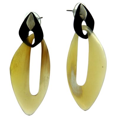 Buffalo horn dangle earrings, 'Sumatra Dawn' - Indonesian Modern Horn Dangle Earrings