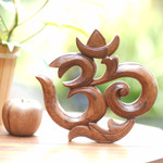 Wood relief panel, 'Sacred Om' - Wood relief panel
