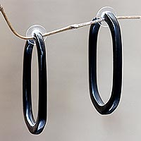 Buffalo horn hoop earrings, 'Borneo Mysteries' - Horn Hoop Earrings