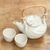 Ceramic tea set 'Peaceful White Lily' (set for 2) - White Ceramic Lotus Theme Tea Set for 2