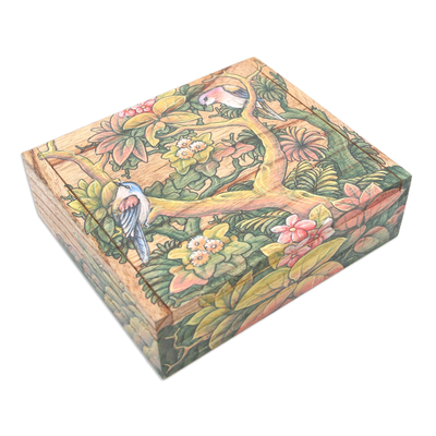 Wood Jewellery box, 'Tropical Birds' - Wood Jewellery Box