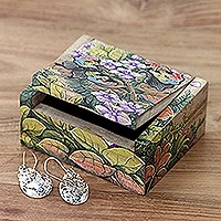 Wood jewelry box, 'Butterfly Garden'