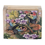 Wood jewelry box, 'Butterfly Garden' - Unique Floral Jewelry Box
