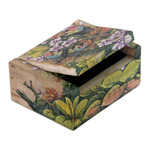Wood jewelry box, 'Butterfly Garden' - Unique Floral Jewelry Box