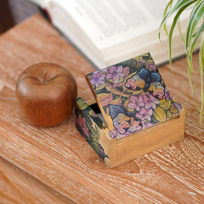 Wood jewelry box, 'Butterfly Garden' - Unique Floral Jewelry Box