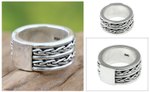 Men's sterling silver band ring, 'Lightning Paths' - Men's Hand Crafted Sterling Silver Band Ring