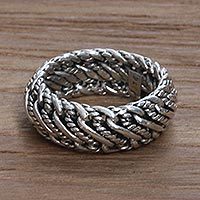 Men's sterling silver band ring, 'Infinity Wave' - Men's Unique Sterling Silver Band Ring from Bali