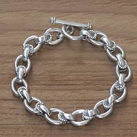 Sterling silver link bracelet, 'Brave Lady'
