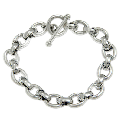 Sterling silver link bracelet, 'Brave Lady' - Modern Sterling Silver Link Bracelet