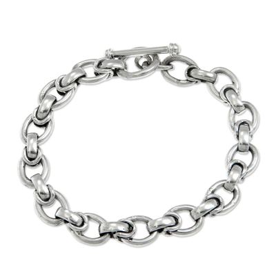 Men's sterling silver link bracelet, 'Brave Knight' - Men's Handcrafted Sterling Silver Link Bracelet