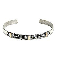 Gold accent cuff bracelet, 'Midnight Stars' - Gold accent cuff bracelet
