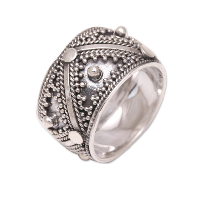 Sterling silver band ring, 'Lavish Bali' - Handcrafted Sterling Silver Band Ring from Bali