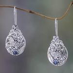 Cultured peacock pearl drop earrings, 'Frangipani Butterfly' - Unique Sterling Silver and Pearl Drop Earrings