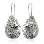 Cultured peacock pearl drop earrings, 'Frangipani Butterfly' - Unique Sterling Silver and Pearl Drop Earrings
