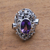 Amethyst and citrine cocktail ring, 'Frangipani Butterfly' - Unique Sterling Silver and Amethyst Cocktail Ring thumbail