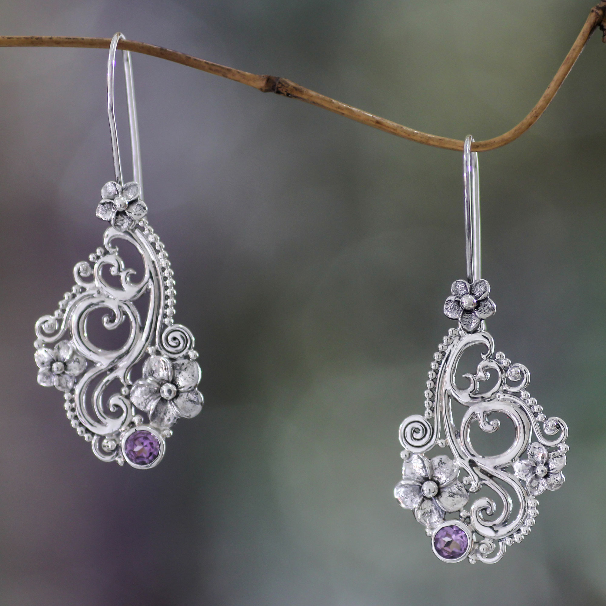 UNICEF Market | Floral Sterling Silver and Amethyst Earrings ...