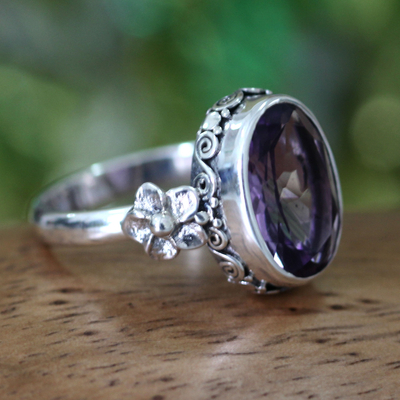 Amethyst solitaire ring, Frangipani Allure