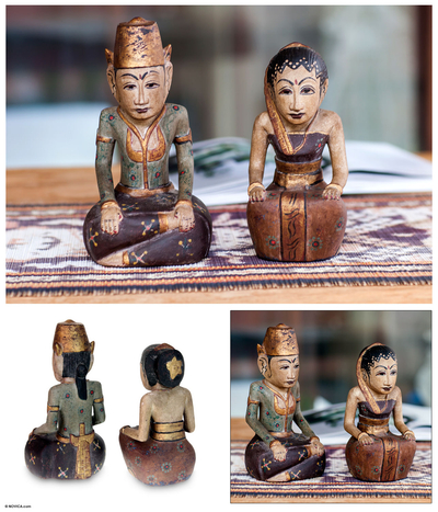 Wood sculptures, 'Java Basahan Wedding' (pair) - Wood sculptures (Pair)
