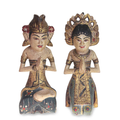 Wood sculptures, 'Bali Wedding Couple I' (pair) - Wood sculptures (Pair)