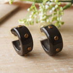 Horn half hoop earrings, 'Harbor Night' - Horn half hoop earrings