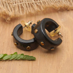 Horn half hoop earrings, 'Harbor Night' - Horn half hoop earrings
