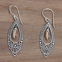 Gold accent dangle earrings, 'Balinese Peacock' - Bali and Java Gold Accent Sterling Silver Womens Earrings