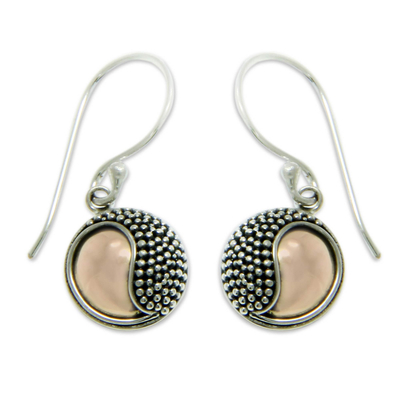 Gold accent dangle earrings, 'Shy Moon' - Handmade Gold Accent and Sterling Silver Dangle Earrings