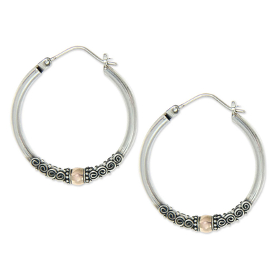 Gold accent hoop earrings, 'Two Tone Moon' - Fair Trade Gold Accented Sterling Silver Hoop Earrings