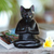 Wood sculpture, 'Black Cat in Deep Meditation' - Handcrafted Suar Wood Sculpture (image 2) thumbail