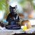 Wood sculpture, 'Black Cat in Deep Meditation' - Handcrafted Suar Wood Sculpture (image 2j) thumbail