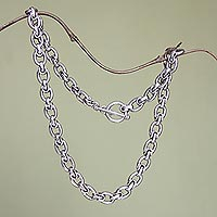 Men's sterling silver chain necklace, 'Brave Knight'