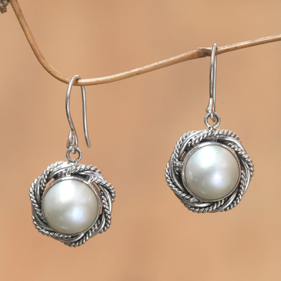 Cultured pearl flower earrings, 'Purest White' - Cultured pearl flower earrings