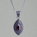 Garnet pendant necklace, 'Java Shield' - Garnet pendant necklace