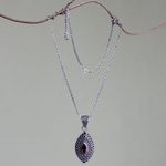 Garnet pendant necklace, 'Java Shield' - Garnet pendant necklace