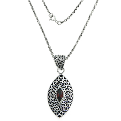Garnet pendant necklace, 'Java Shield' - Garnet pendant necklace